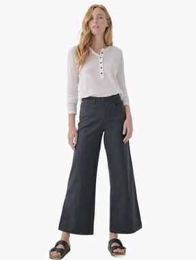 Pact Organic Stretch Twill Wide Leg Pant Gray Cotton Cropped Minimalist Size XL